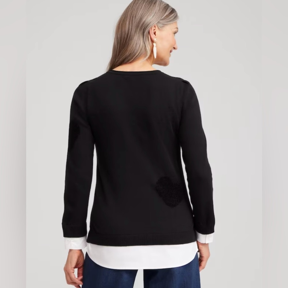 🩷 Like new! Chicos Heart Print Built-In Shirt sweater Size L. - Picture 3 of 11